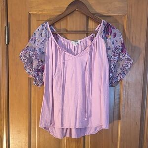 Umgee Lavender Boho Floral Sleeve Blouse